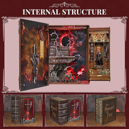 Book Nook Kit - DIY Miniature House Kit for Adults Teens Dollhouse Magic Booknook Tiny House Bookshelf Decor Gifts for Family Friends (Sword of Fire)