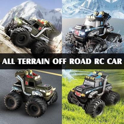Dual Remote Control RC Car with Magic Gesture Wristband &amp 40+ Min Play 1:18 Fully Submersible Waterproof All Terrain 4WD Monster Truck Amphibious Toy Crawler Gift for Boys Girls Ages 6-12-Green