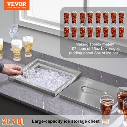 VEVOR Drop in Ice Chest, 14" L x 12" W x 18" H Stainless Steel Ice Cooler, Commercial Ice Bin with Cover, 40 qt Outdoor Kitchen Ice Bar, Drain-Pipe and Drain Plug Included, for Cold Wine Beer