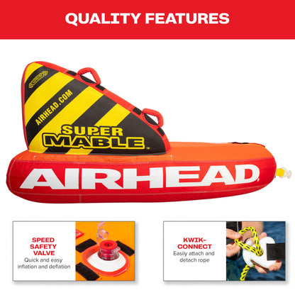 Airhead Lil' Mable Tailgate Towable Tube for Boating, 1 Rider Inflatable Boat Tube for Water Tubing, Heavy Duty Full Nylon Cover, EVA Foam Pads, Dual Tow Point, Patented Speed Safety Valve, Orange