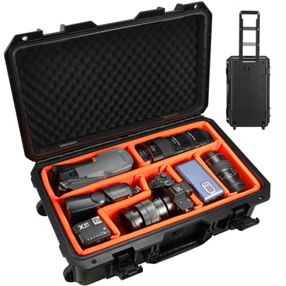 STARTRC VCR Rolling Camera Case 22.7" Waterproof Travel Drone Photo Kit Hard Case with Padded Dividers and Wheels Dustproof/Impact Resistant,Allowed on Board 22.7” x13.8” x 8.07” Black