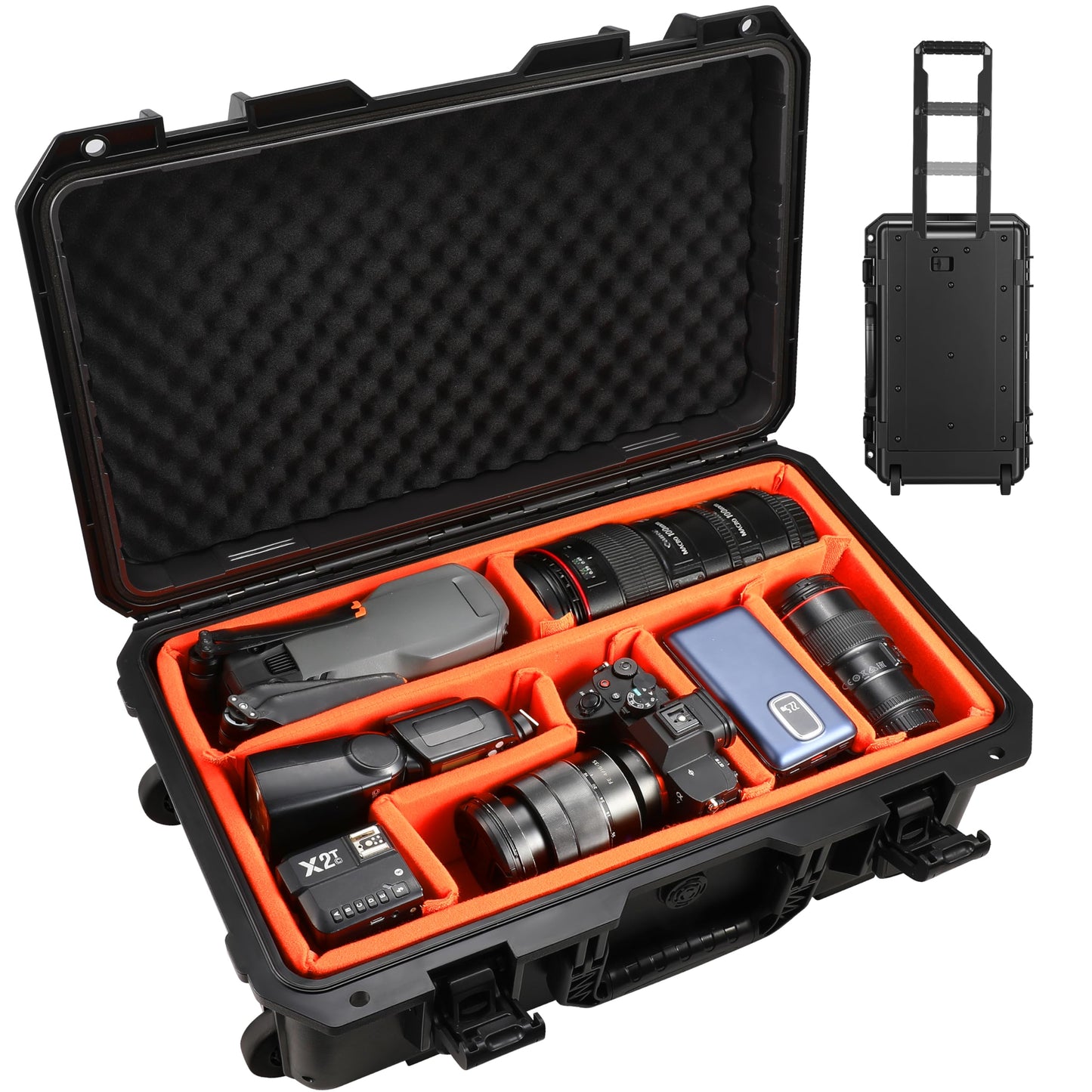 STARTRC VCR Rolling Camera Case 22.7" Waterproof Travel Drone Photo Kit Hard Case with Padded Dividers and Wheels Dustproof/Impact Resistant,Allowed on Board 22.7” x13.8” x 8.07” Black