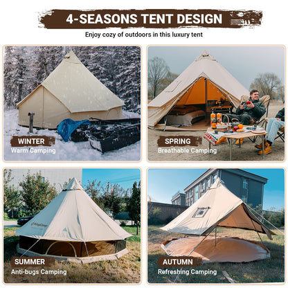 KingCamp Glamping Tent for 4 Seasons, 13.2ft/16.4ft Large Waterproof & Windproof Luxury Bell Yurt Tent w/Stove Jack, Spacious for Family Camping Hunting Parties