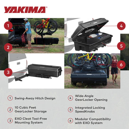 Yakima EXO SwingBase Hitch Base Rack & EXO GearLocker Vehicle Rooftop Cargo Carrier Box, Black - Car Storage Accessories for Travel and Camping