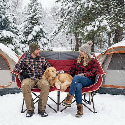 SUNNYFEEL Heated Double Camping Chairs Padded Loveseat Chair for 2 Person Heavy Duty Oversized Camping Couch 600lbs for Adults Portable Outdoor Lawn Chair with Cup Holder for Outdoor Patio RV Camping