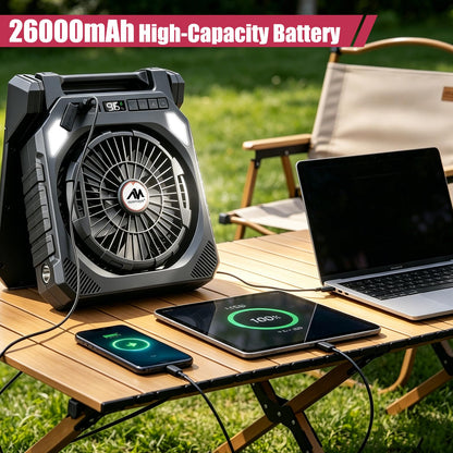 AYAMAYA 2 Pack Camping Fans, 26000mAh Solar Fan with LED Lantern with 180° Oscillation, 4 Speed, 40000mAh Rechargeable Fan for Camping