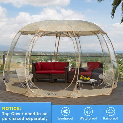 Alvantor® Pop Up Bubble Tent® - 15’ x 15’ Instant Igloo Tent® - 12-15 Person Screen House for Patios - Large Oversize Weather Proof Pod - Cold Protection Camping - Beige