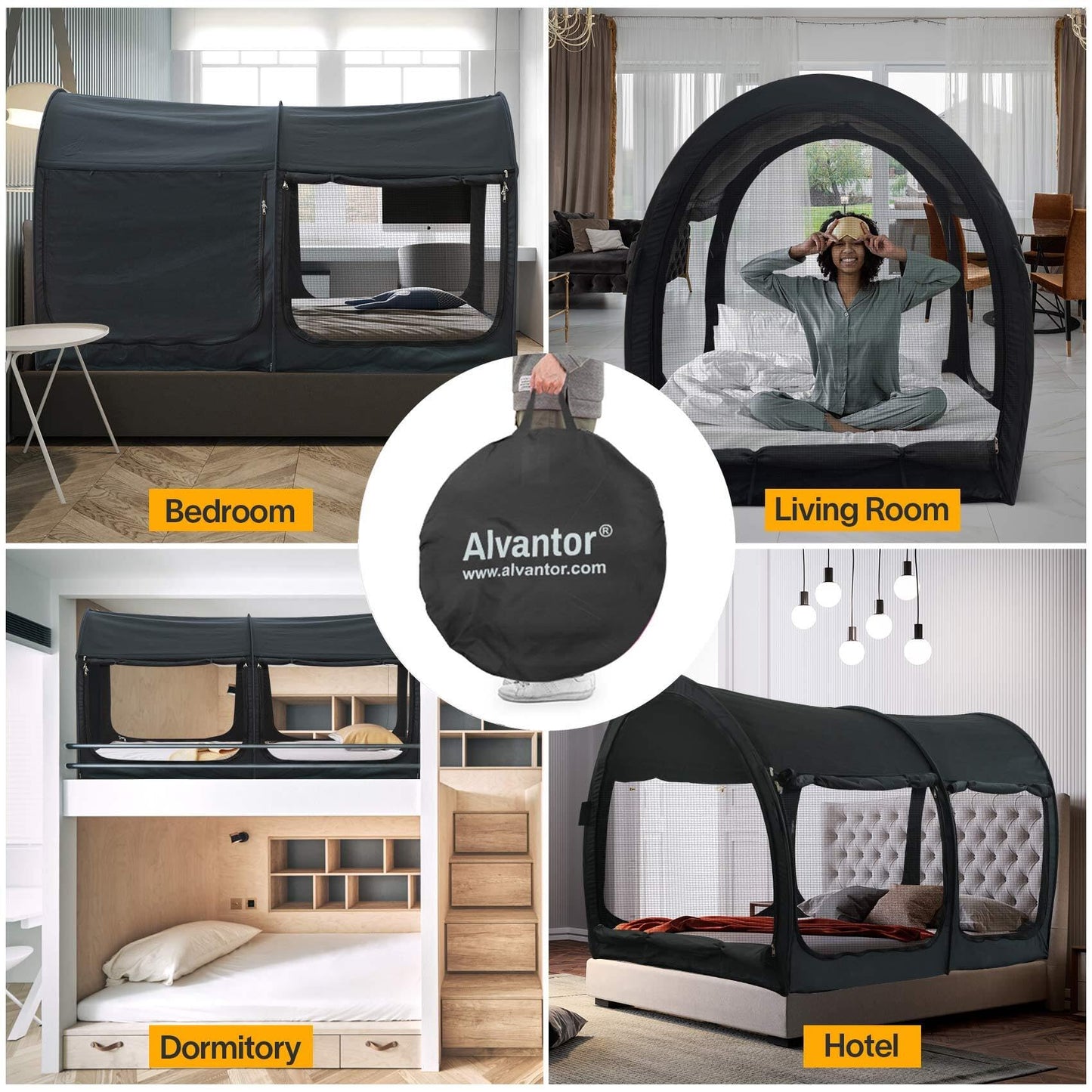 LEEDOR® Bed Canopy Bed Tents Dream Tents Privacy Space,Sleeping Tents Indoor Pop Up Portable Frame,Mosquito Net Curtains Breathable Reducing Light & Air Ventilation 2-in-1 New Version Full