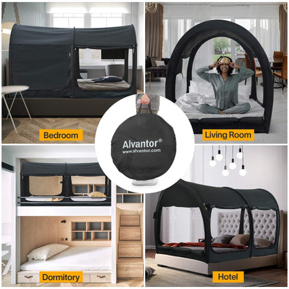LEEDOR® Bed Canopy Bed Tents Dream Tents Privacy Space,Sleeping Tents Indoor Pop Up Portable Frame,Mosquito Net Curtains Breathable Reducing Light & Air Ventilation 2-in-1 New Version Full