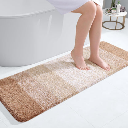 OLANLY Bathroom Runner Rug - Extra Soft Microfiber Mat with Rubber Backing | Quick Dry, Washable, 47x17, Beige