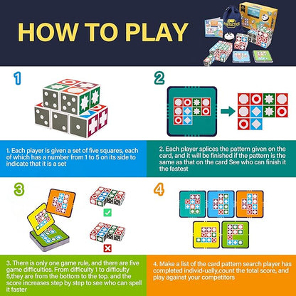 XXL Funtactics Wooden Matching Game Puzzle 3.0 Games Pattern Block Match Puzzles Building Cubes with Bell for Kids and Adults Toys Board Games for Family Holidays Night 5 Players