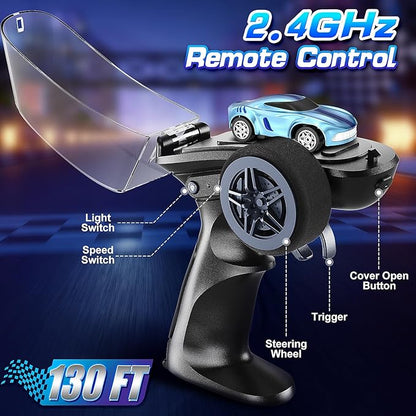 RC Drift Car 1/64 Mini Drift RC Cars 4WD Micro Remote Control Car with LED Lights and Speed Switch Ideal Birthday Cars Toys for Adults Kids Boys Age 6 7 8-12 Blue