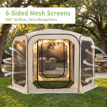 Oilpus Pop-Up Screen House Tent with Mosquito Netting 10x10 FT for 4–6, Portable Screen Room Canopy for Patio, Backyard, Camping, Deck & Outdoor Activities, Resistant Roof UV Gazebo with Carry Bag