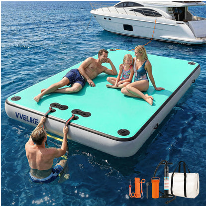 VVELIKE Inflatable Floating Dock, 5x6.6ft Floating Platform for Pool & Lake, Inflatable Dock for Yacht, Island Deck Raft with Non-Slip Surface, Boat Floating Mat for Outdoor