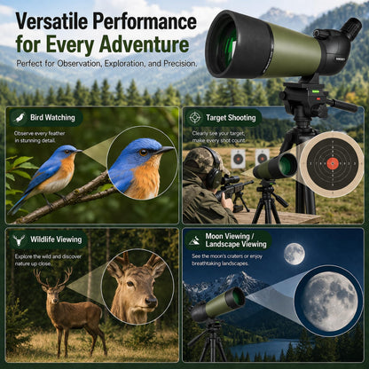 NWDEY Spotting Scope 25-75x80, BAK4 Prism FMC Optics, Waterproof Spotting Scope with Upgraded Tripod, Phone Adapter and Carrying Case for Bird Watching, Target Shooting, Wildlife Viewing