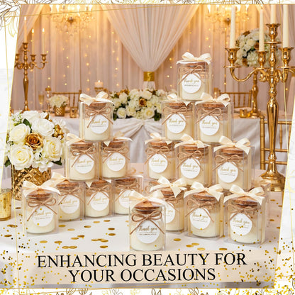 MTLEE 20 Sets Wedding Candle for Guests Beige Thank You Candles Gift Bulk Glass Jars Scented Soy Wax with Clear Gift Box for Bridesmaid Groomsman Bridal Shower Housewarming Party Favors