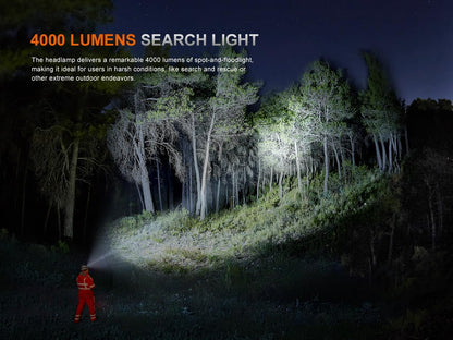 Fenix HP35R SAR 4000 Lumen USB-C Rechargeable Headlamp, with Spotlight and Floodlight and Flame Retardant Headband for Search and Rescue, Outdoor Use, Emergencies and More