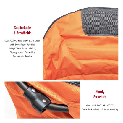SUNNYFEEL Oversized Camping Chair Heavy Duty 500 LBS Portable Folding Chairs Orange Large Sofa Chair for Beach, Trip, Picnic, Lawn, Outdoor Camp Chair for Adults & Carry Bag