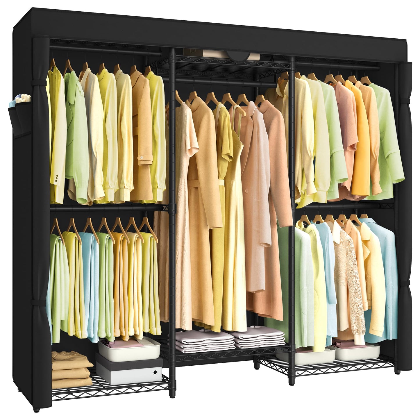 SONGMICS Heavy-Duty Clothes Rack, Garment Rack, Portable Closet, 68.7-Inch Wide Clothing Rack with Adjustable Mesh Shelves and Hanging Rails, Ink Black ULGR435B01