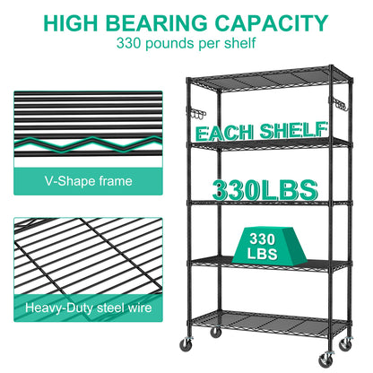 Folews 5 Tier Storage Shelves with Shelf Liner, Metal Shelves for Storage Adjustable Wire Shelving Unit Storage Shelf Organizer for Kitchen Pantry