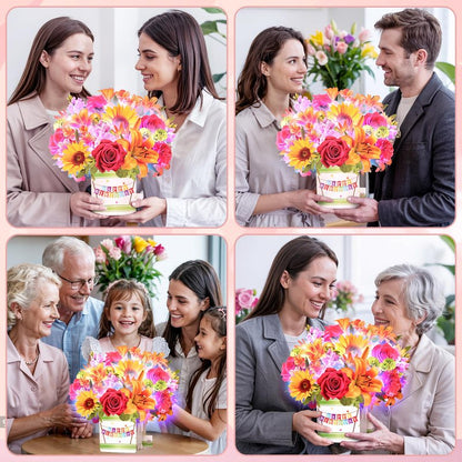 Yinqing Birthday Cards, 3D Popup Birthday Card for Women, Music and Light 10Inch Forever Sunflower Bouquet for Women Mom Wife Daughter Sister(Blank Notecard & Envelope)