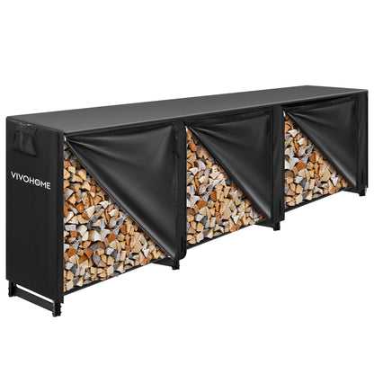 VIVOHOME 12 ft Heavy Duty Firewood Rack Outdoor with Cover, Fire Wood Storage Rack, Log Holder and Cover Combo Set with Zipper, Black