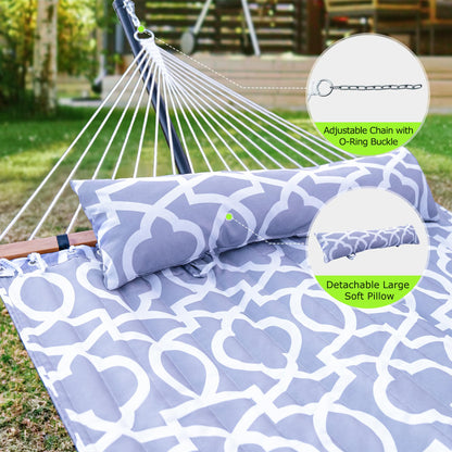 ANAGOO Double Hammock with Stand, Heavy Duty Outdoor Hammock for Two, 500 LBS Capacity, Stable Steel Frame with Balance Strap, Easy Tool-Free Assembly for Patio, Garden, Backyard & Beach,White Grey