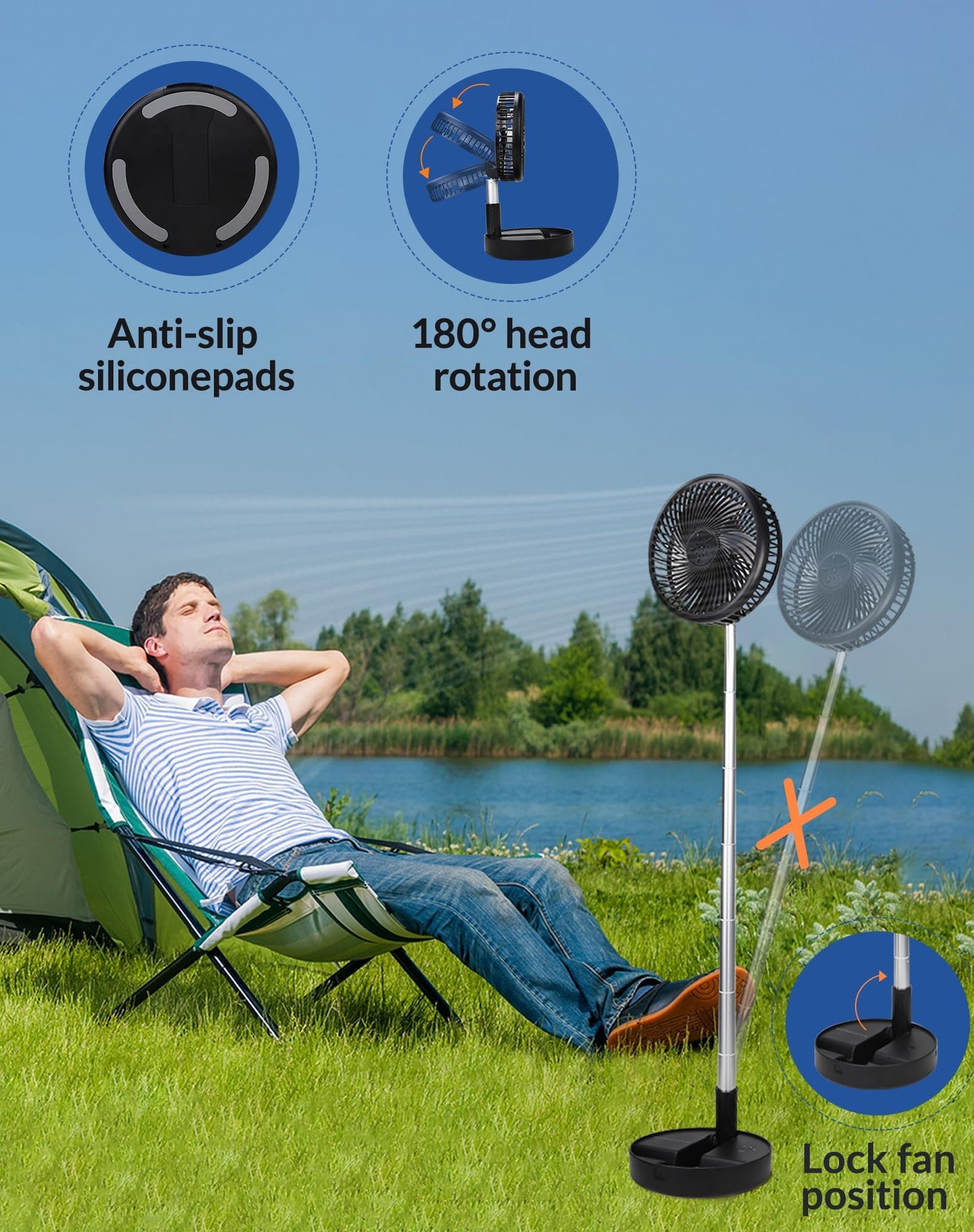 Primevolve Portable Fan,Battery Operated Rechargeable USB Fan with Remote, Foldable Floor Table Desk Pedestal Fan for Bedroom Camping Travel,Black 7.7"