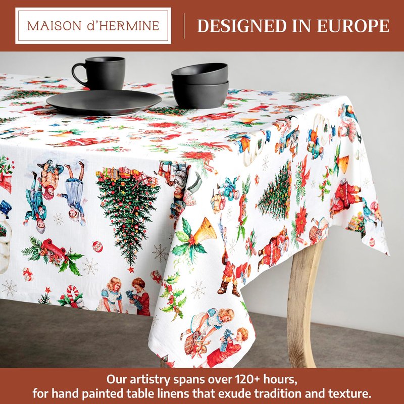 Maison d' Hermine Table Cloth Rectangle Table 100% Cotton 60 x 120 Inches Fall Tablecloth Reusable Everyday Use for Thanksgiving Christmas Decorations Dining Farmhouse Party (Chromo)