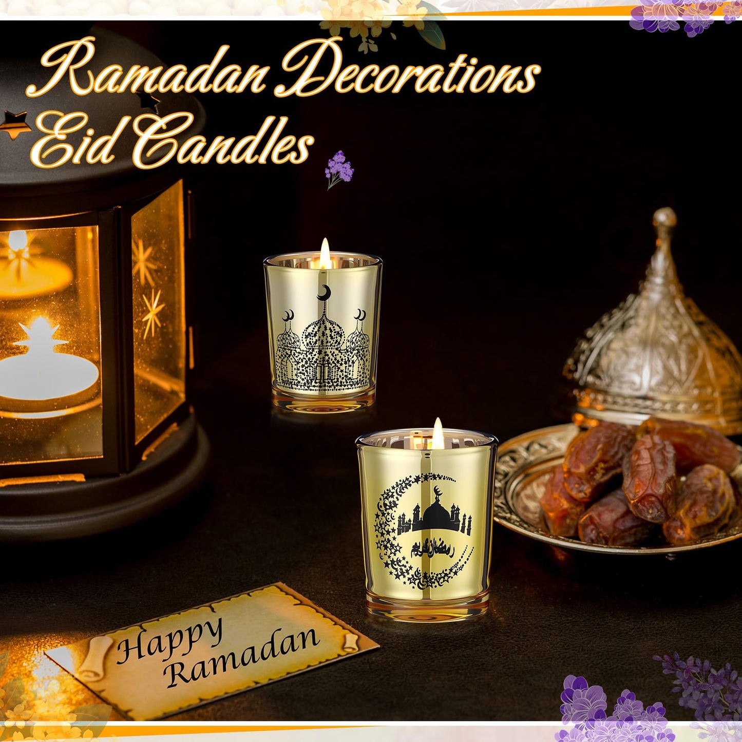 MTLEE 12 Pcs Ramadan Gifts Ramadan Mubarak Scented Candle Jar Eid Candles Eid Religious Novelty Candle Mubarak Gift for Home Muslim Islam Gifts Festival Decor(Gold)
