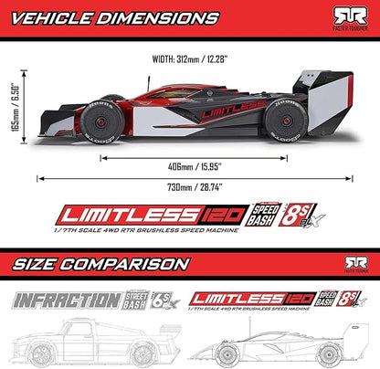 ARRMA RC Race Car 1/7 Limitless 120 8S BLX Speed Machine RTR w AVC Red/Black ARA7816T1