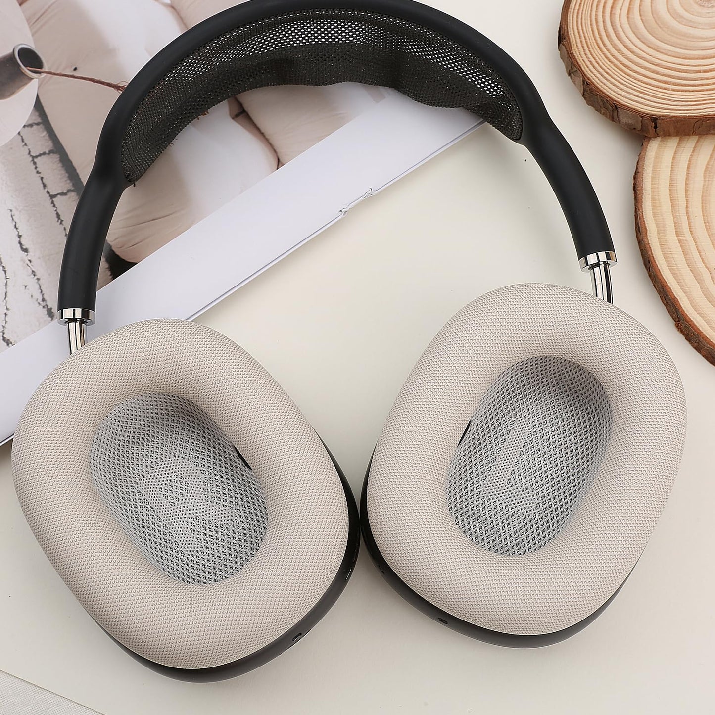 Laselan Upgraded Silicone Ear Cushions for AirPods Max Headphones 2024, Protein Leather Covered Ear Pads with Silicone & Memory Foam and Magnet (Starlight)