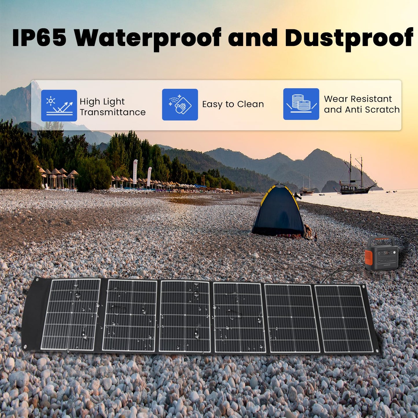 wagnation 200 Watt Portable Solar Panel, Foldable Solar Panel Charger with Kickstands, QC3.0 USB-A USB-C & MC4 Output for Phone/Power Bank/Power Station, IP65 Waterproof for Camping Hiking RV Blackout