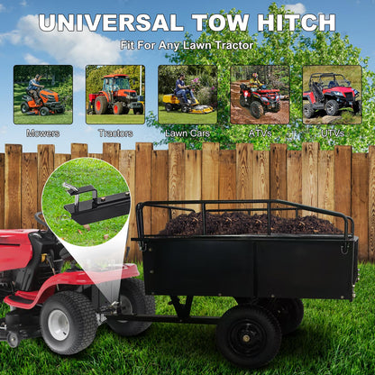 750 LBS Utility Trailer, 15 Cu.Ft Heavy Duty Steel Dump Cart Garden Trailer, with Removable Sides, Hand Pull & Foot Pedal Wagon for ATV, UTV, Lawn Mower, Tractor, Multipurpose Yard Trailer, Black