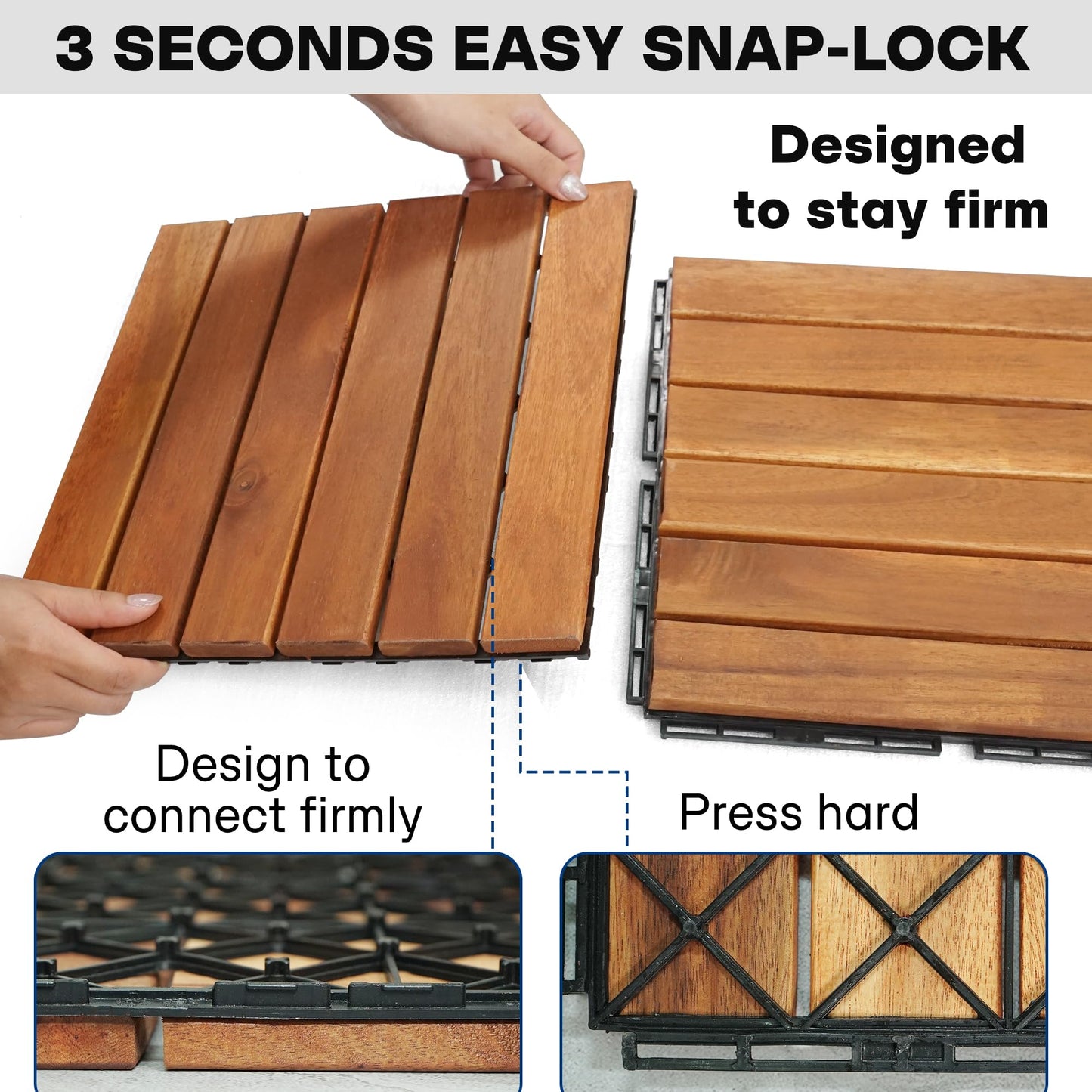 Megsu Wood Interlocking Deck Tiles - 12"x12" Indoor & Outdoor Flooring Tiles for Balcony, Backyard & Poolside, Weather & UV Resistant (Natural - Striped Pattern, 27 Pcs - 27 Square Ft)