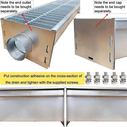 MOSINSBO 304 Stainless Steel Channel Drain with Galvanized Steel Grate 39.4x9x6 in, B-Class 28100 lbs Heavy-Duty Drain Kit for 3" Pipe, Trench Drainage System for Outdoor, Driveway, Garage, Yard