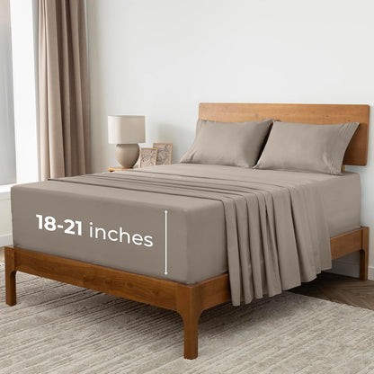 Mellanni Extra Deep California King Sheets - Ultra Soft, Cooling Bedding - 4 PC Hotel Luxury Set | Tan, Wrinkle & Fade Resistant