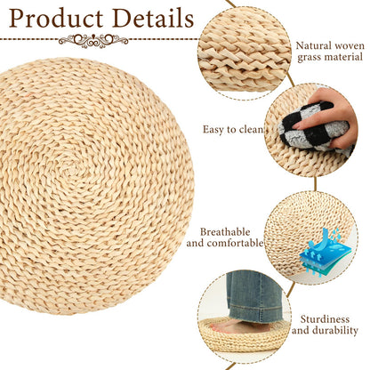 Barydat 8 Pcs Floor Cushions Round Large Pillow Seating Meditation Floor Pillow Boho Natural Woven Seat Cushion Japanese Tatami Cushion for Yoga Room Balcony Chair Pad, 15.75 Inch