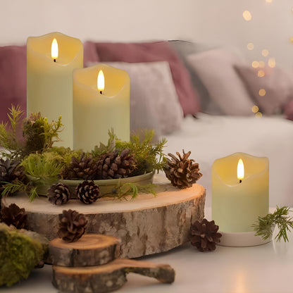 HVOPGEEUAN Flickering flameless Candles, Battery Operated Candles with Remote, led Pillar Candles，Electric Candle Set of 3，Christmas Home Wedding Birthday Decor（Ivory White） ﻿ ﻿