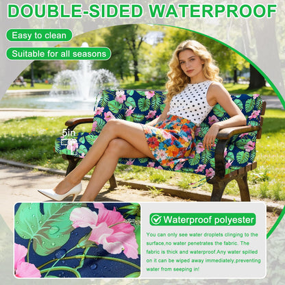 Boaisdus Porch Swing Cushions 48 inch Waterproof & Fade Resistant Thicken 5" Outdoor Swing Cushions 2 Seater Replacement with Backrest & Ties Patio Swing Cushions for Outdoor Furniture (Green Leaves)