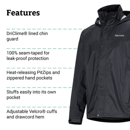 MARMOT Men's PreCip Eco Lightweight & Waterproof Rain Jacket, Black - Latest Collection, X-Large