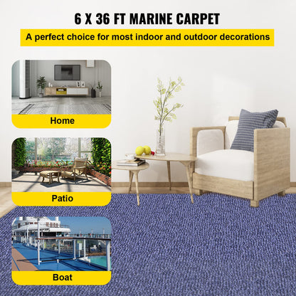 Happybuy 6 ft x 36 ft Deep Blue Marine Carpet for Boats Waterproof - 0.18" Thick Indoor Outdoor Rug Carpet Roll for Home Patio Porch Deck