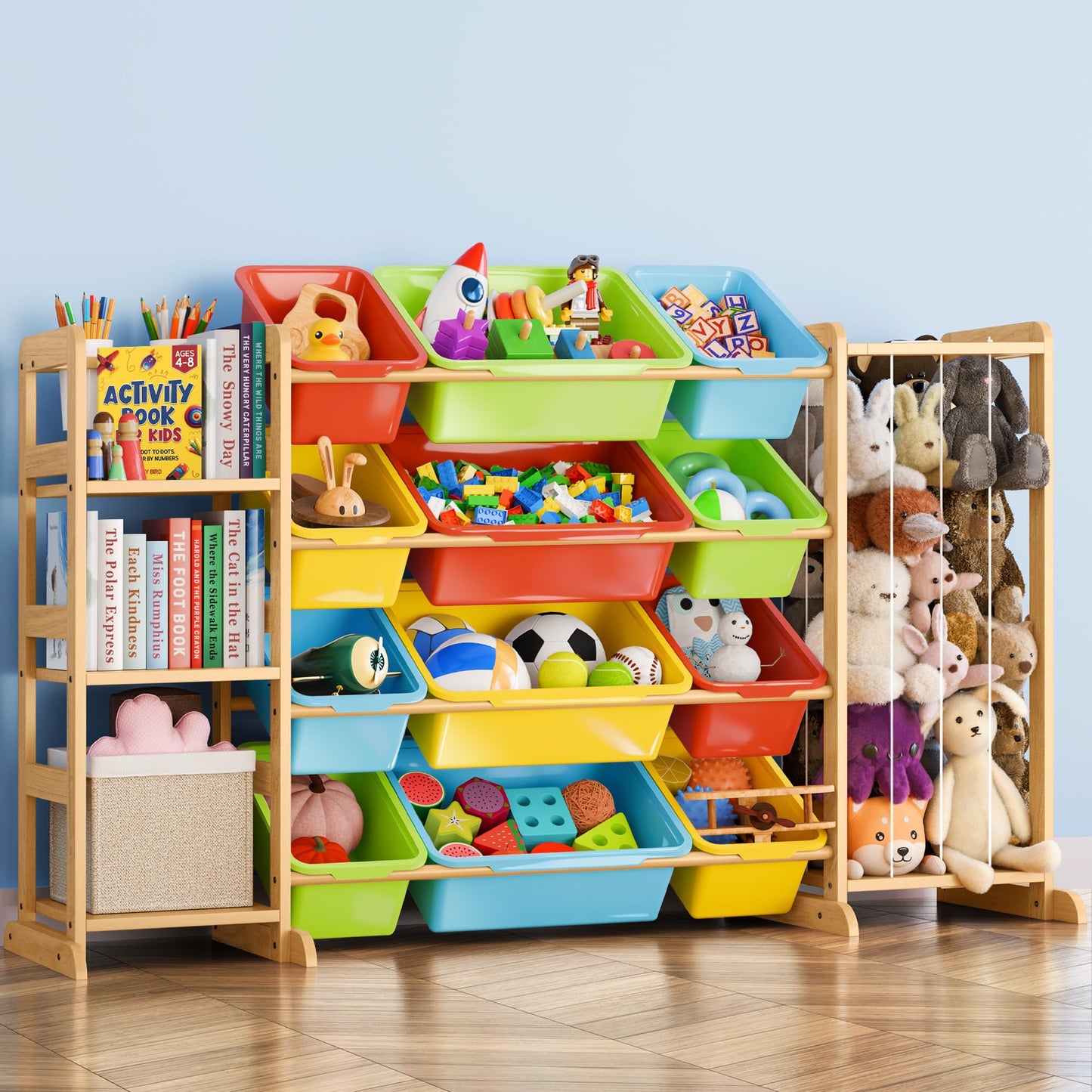 mirolam Toy Storage Organizer with Bookshelf and Stuffed Animal Storage - Playroom Organization with Shelves and 12 Bins - Living Room Box for Lego - Bedroom Decor Essential