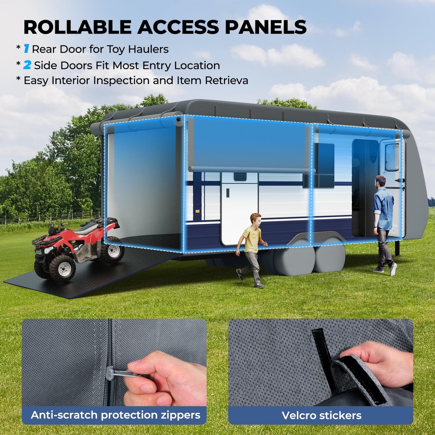 RVMasking Travel Trailer RV Cover 20-22ft, 7 Layers Extra-Thick Camper Cover Waterproof Windproof for Toy Hauler with 4 Tire Covers & Tongue Jack Cover & Propane Tank Cover, Dark Gray