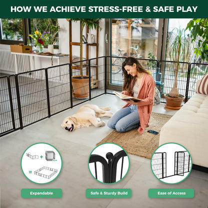 FXW Homeplus Unleashed Indoor Dog Playpen - Stress-Free and Safe Play, Heavy Duty 40 Inch 6 Panels Dog Pen for Medium and Large Dogs, Black│Patented