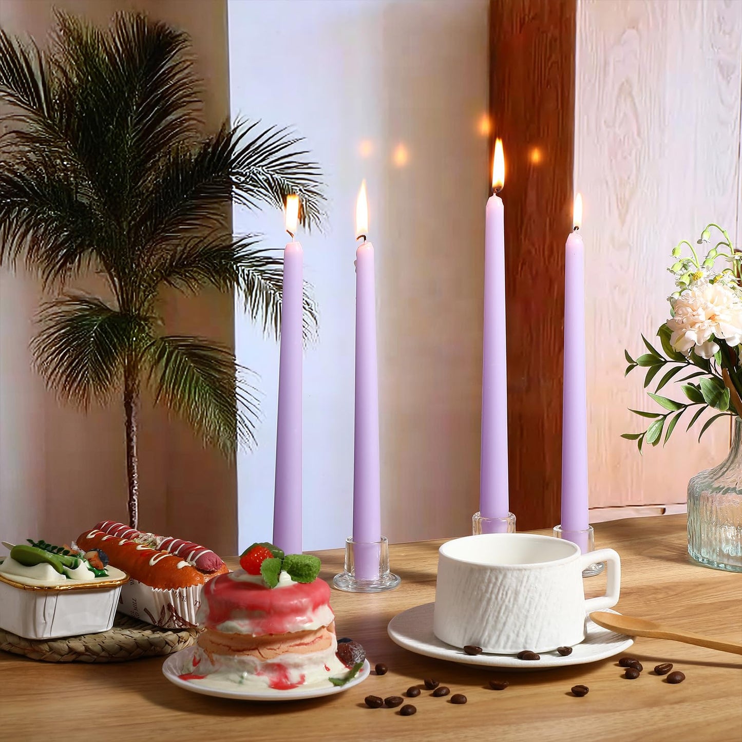 MTLEE 16 Pcs 10 Inch Long Tapered Candle Stick Bulk Smokeless Unscented Burning Candlestick Paraffin Wax with Cotton Wick for Valentine's Day Baby Shower Wedding Holiday Party Church(Light Purple)