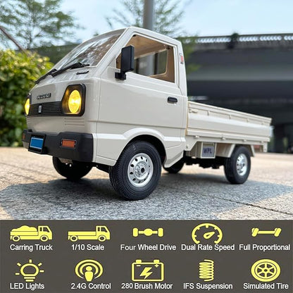 WPL D14 RC Kei Truck 4x4 Suzuki RC Car 1/10 Scale Remote Control Drift Car 4WD 2.4 GHz 280 Motor Proportional Throttle Seering Carry Vehicle Revised Chassis Hobby Toy Adult 2 Batteries