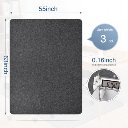 Placoot Office Chair Mat for Hardwood Floor, 55"x63" Large Size Computer Chair Mat, Desk Chair Mat, Large Anti-Slip Floor Protector for Home Office Dark Grey