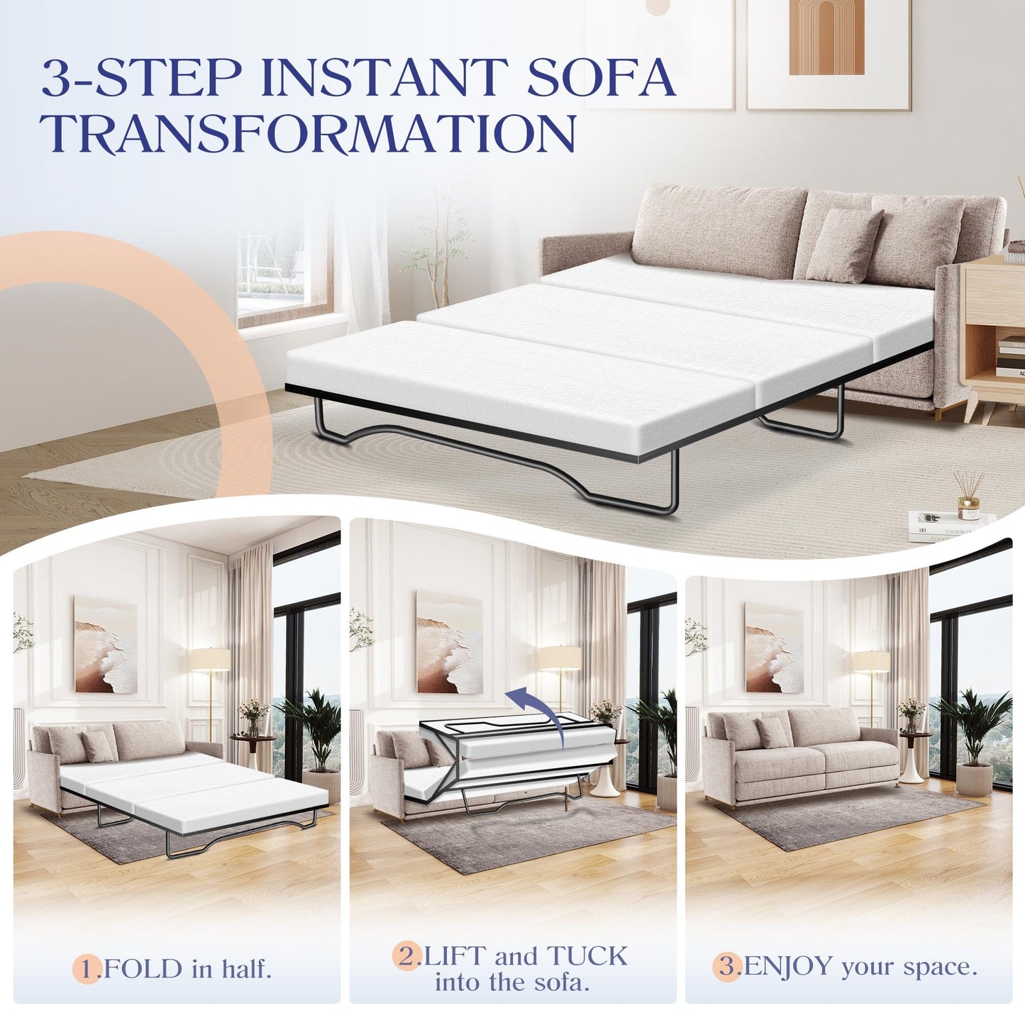 Srora 4 Inch Sofa Bed Mattress Replacement, Queen Size 72" x 59", CertiPUR-US Certified, Foldable Design with Breathable Removable Washable Cover for Sleeper Couch, RV, Guest Room