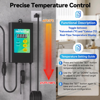 3500W 240V Titanium Fully Submersible Immersion Corrosion-Proof Water Heater, with Leakage Protection & Digital Thermostat, for Seawater Swimming Pool, Large Outdoor SPA, Commercial Large Pool